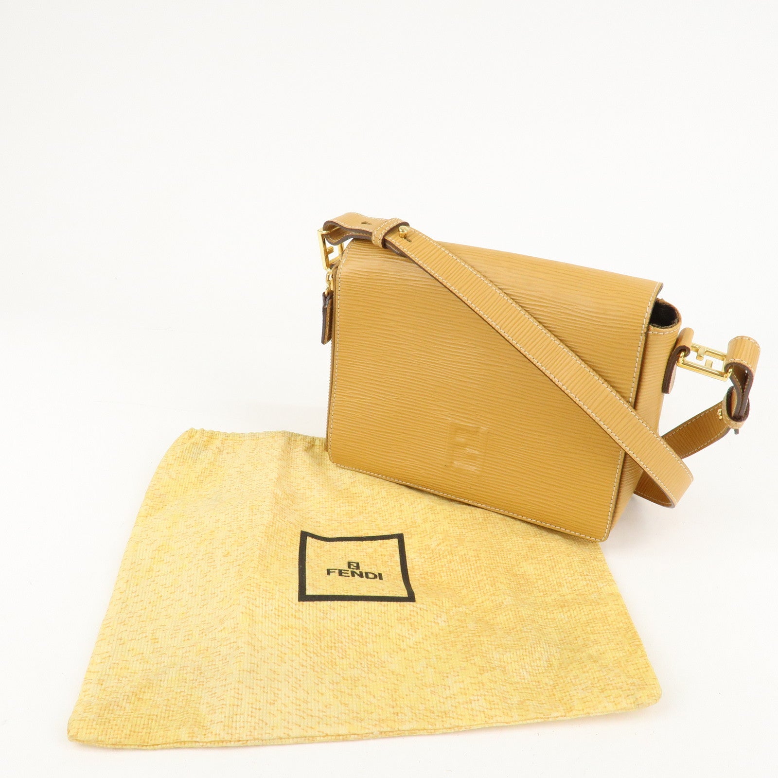 FENDI Leather Shoulder Bag Hand Bag Mustard Gold Hardware 260090