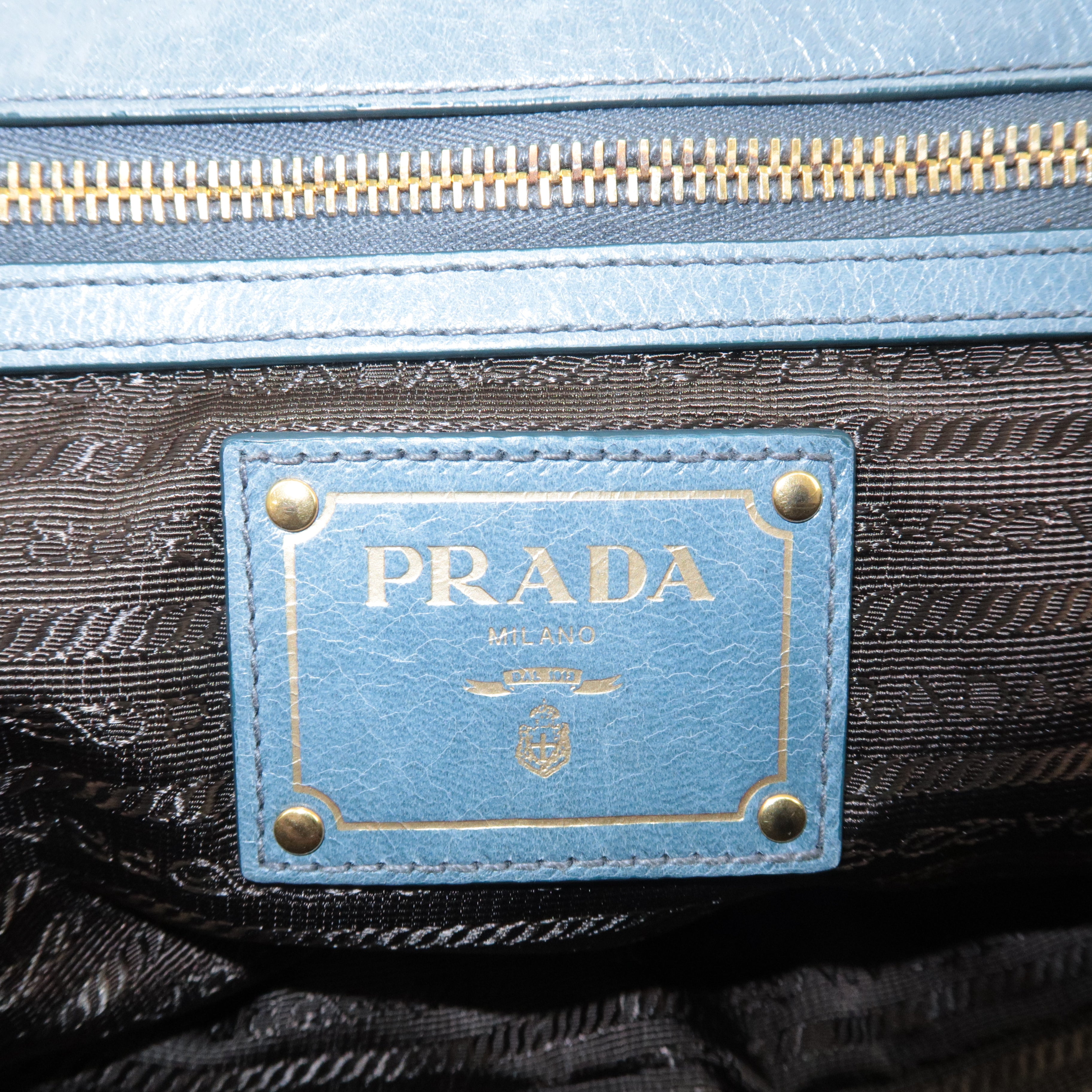 PRADA Leather 2Way Bag Hand Bag Shoulder Bag Light Blue