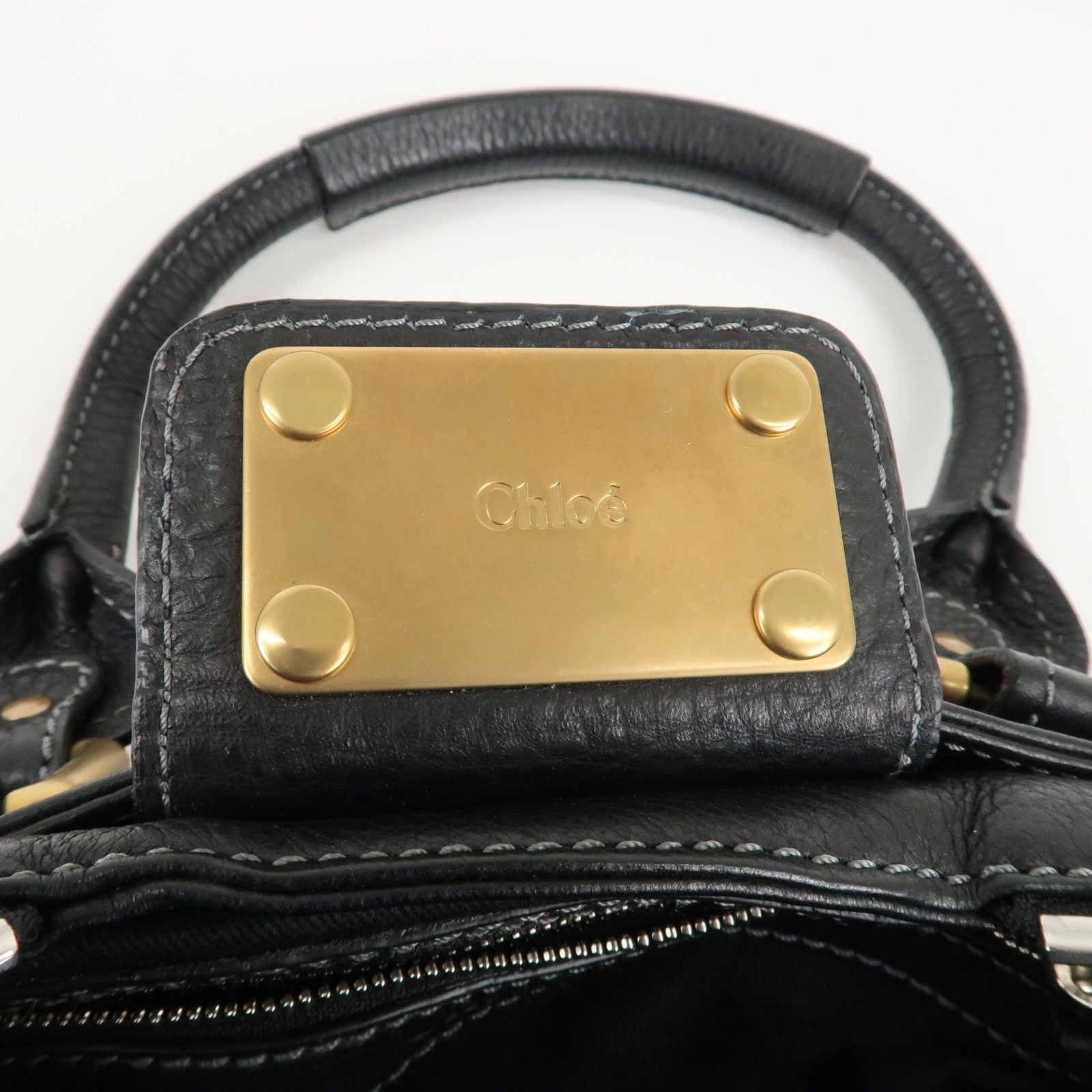 Chloe Paddington Leather Shoulder Bag Hand Bag Black Gold HDW Used