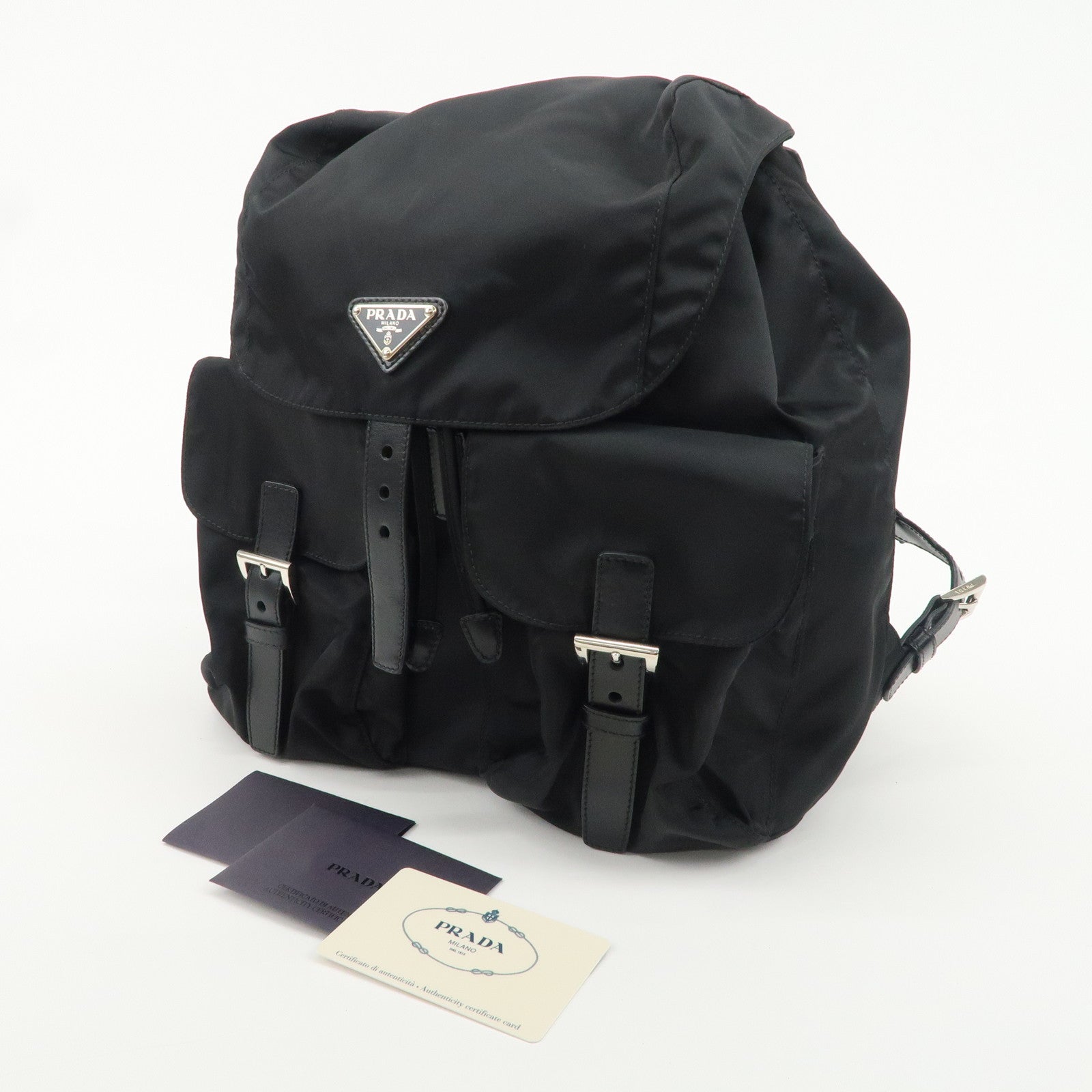 PRADA Logo Nylon Leather Backpack Ruck Sack NERO Black BZ2811