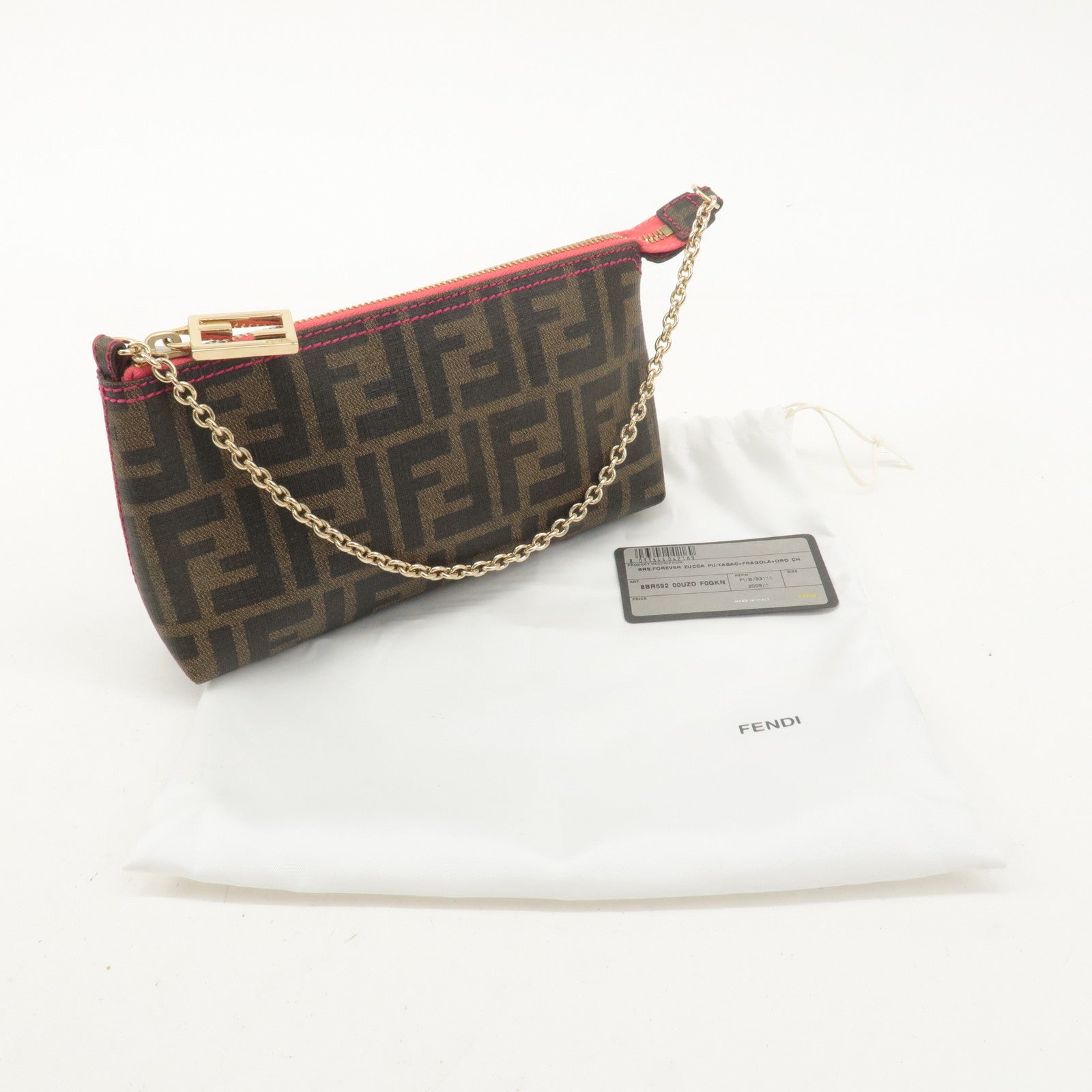 FENDI Zucca Print PVC Accessory Pouch Bag Brown Black Pink 8BR592