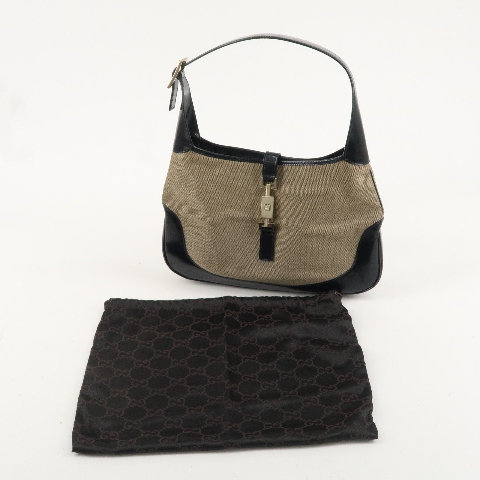 GUCCI Jackie Canvas Patent Leather Shoulder Bag 001.3306