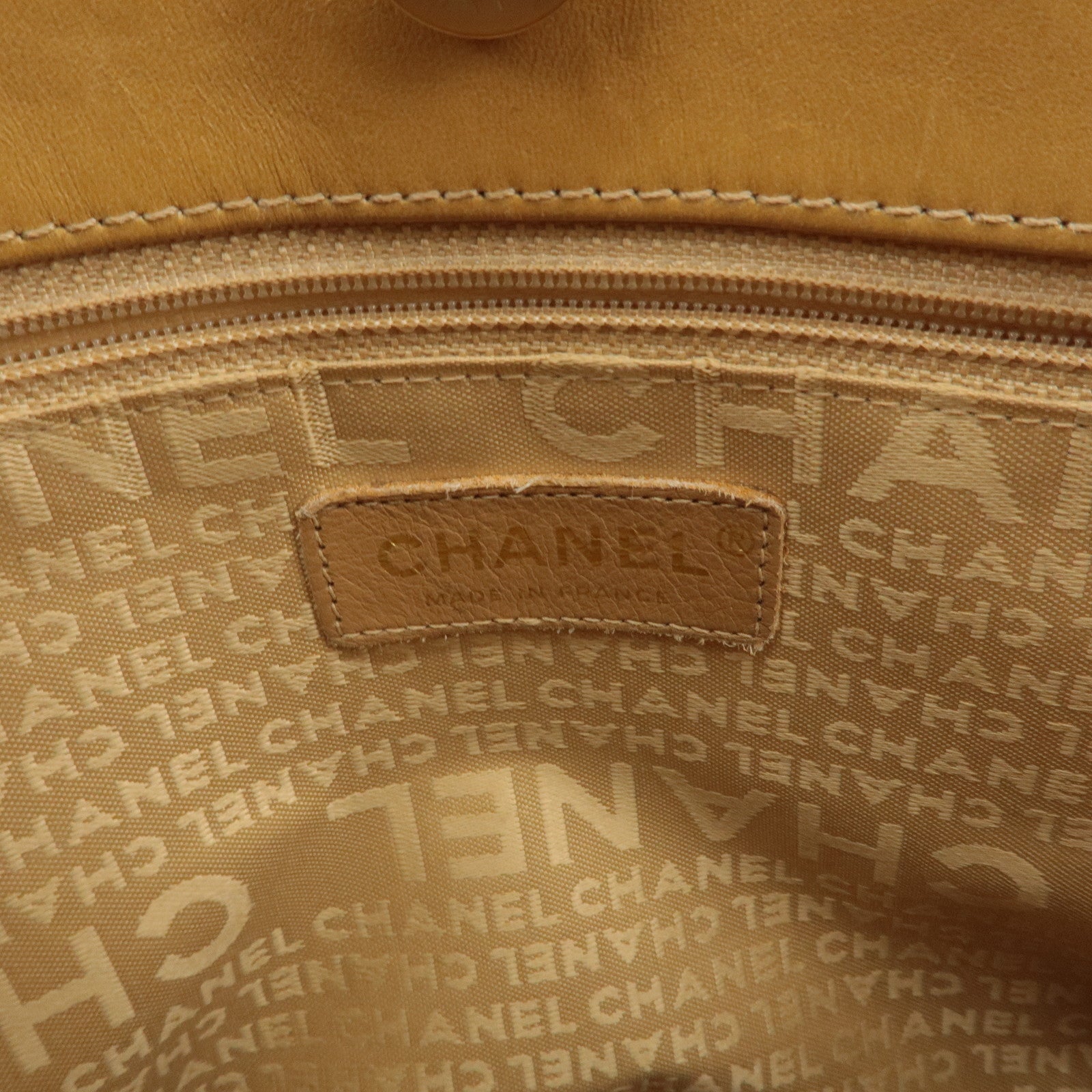 CHANEL Icon Line Leather COCO Mark Tote Bag Hand Bag Beige