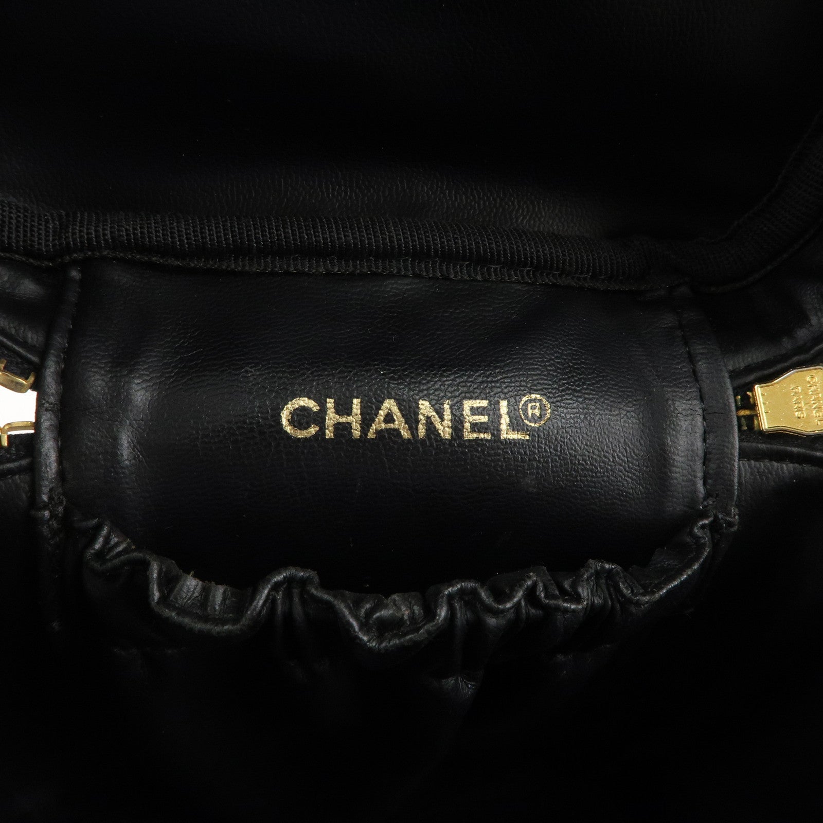 CHANEL Bicolore Leather Vanity Bag Hand Bag Black A01619