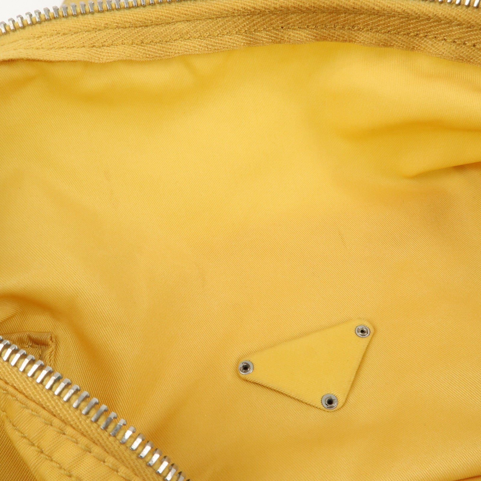 PRADA Logo Nylon Leather Boston Bag Shoulder Bag Yellow Silver