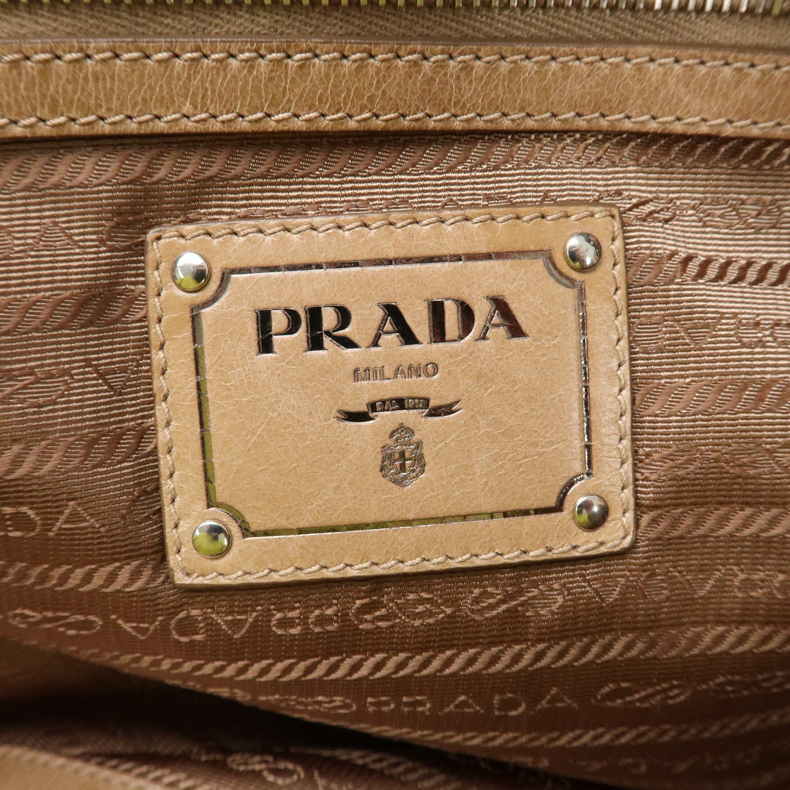 PRADA Logo Leather 2Way Bag Tote Bag Shoulder Bag Beige BR4617 Used