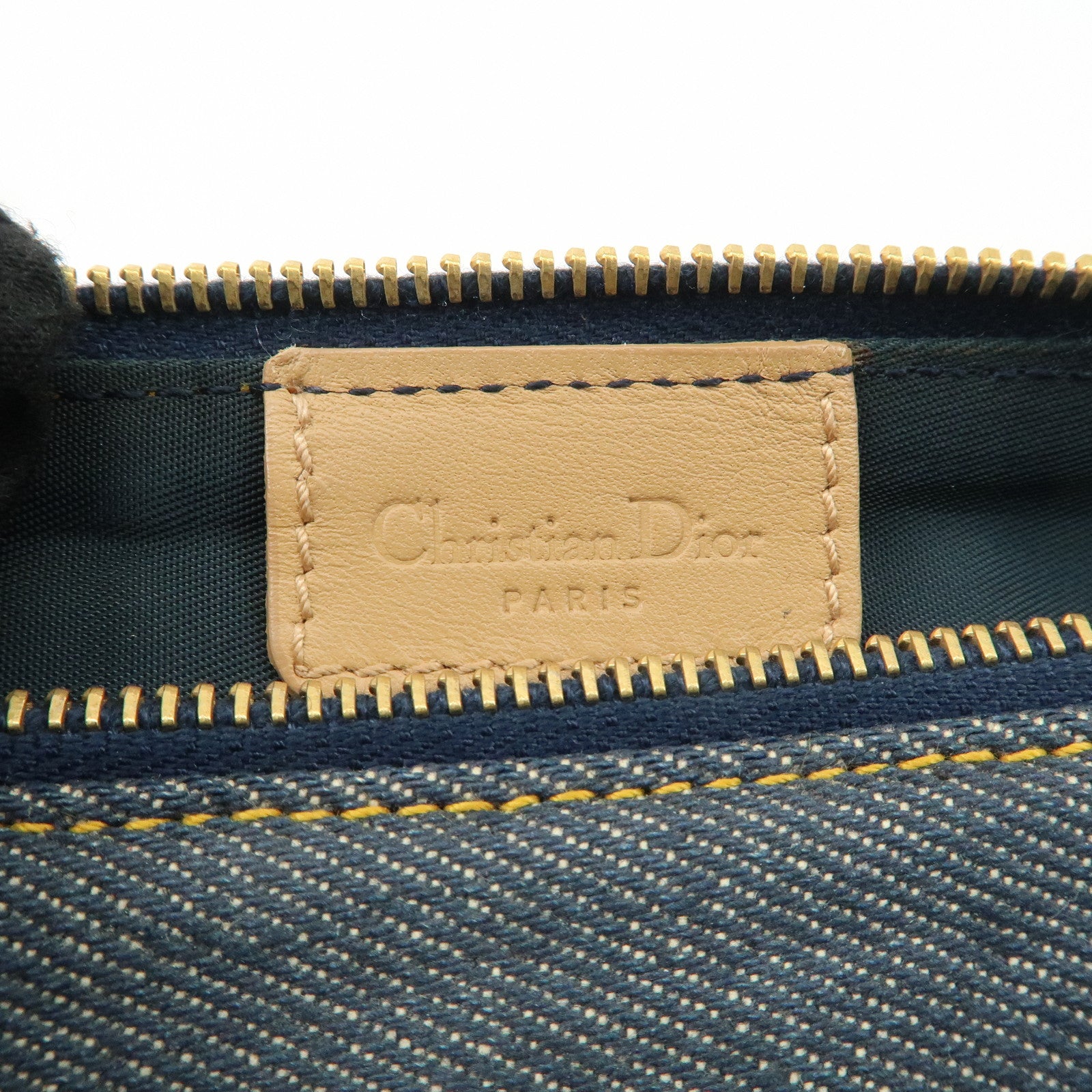 Christian Dior Denim Leather Saddle Pouch SHoulder Bag Blue Beige