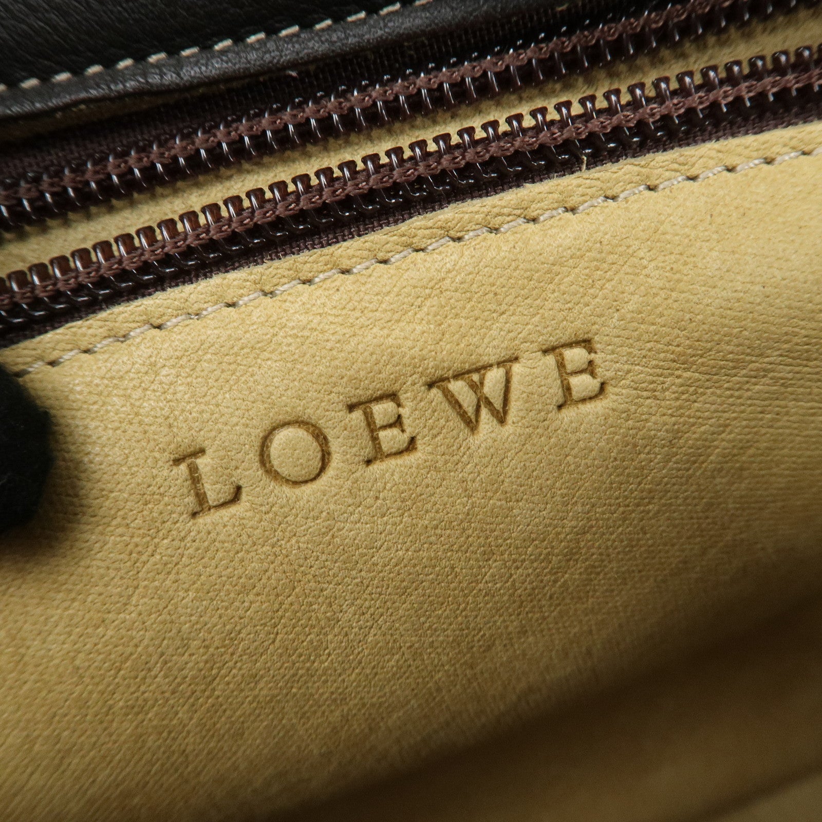 LOEWE Suede Leather Shoulder Bag Hand Bag Beige Dark Brown Used