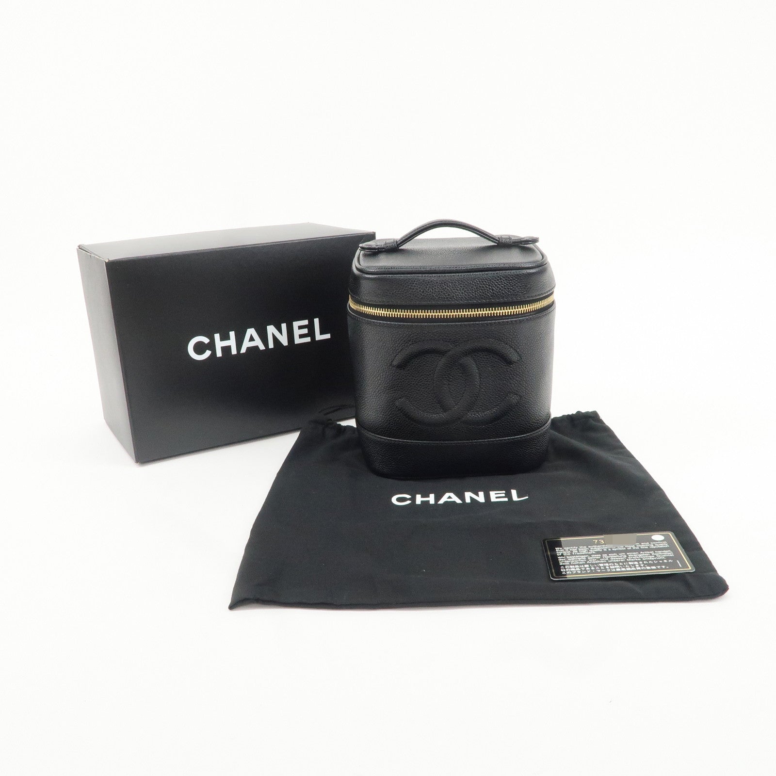 CHANEL Caviar Skin Vanity Bag Hand Bag Cosmetic Pouch Black A01998 Used