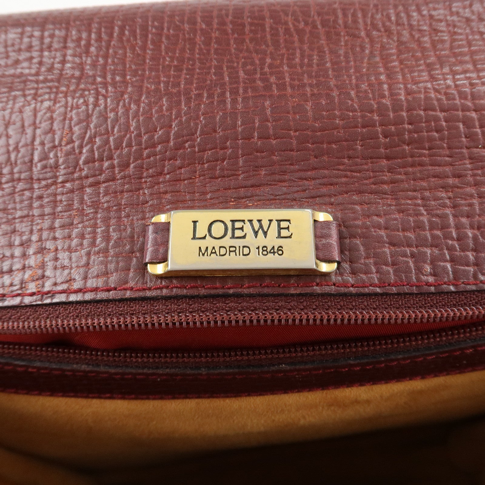 LOEWE Barcelona Leather 2 Way Hand Bag Shoulder Bag Wine Used