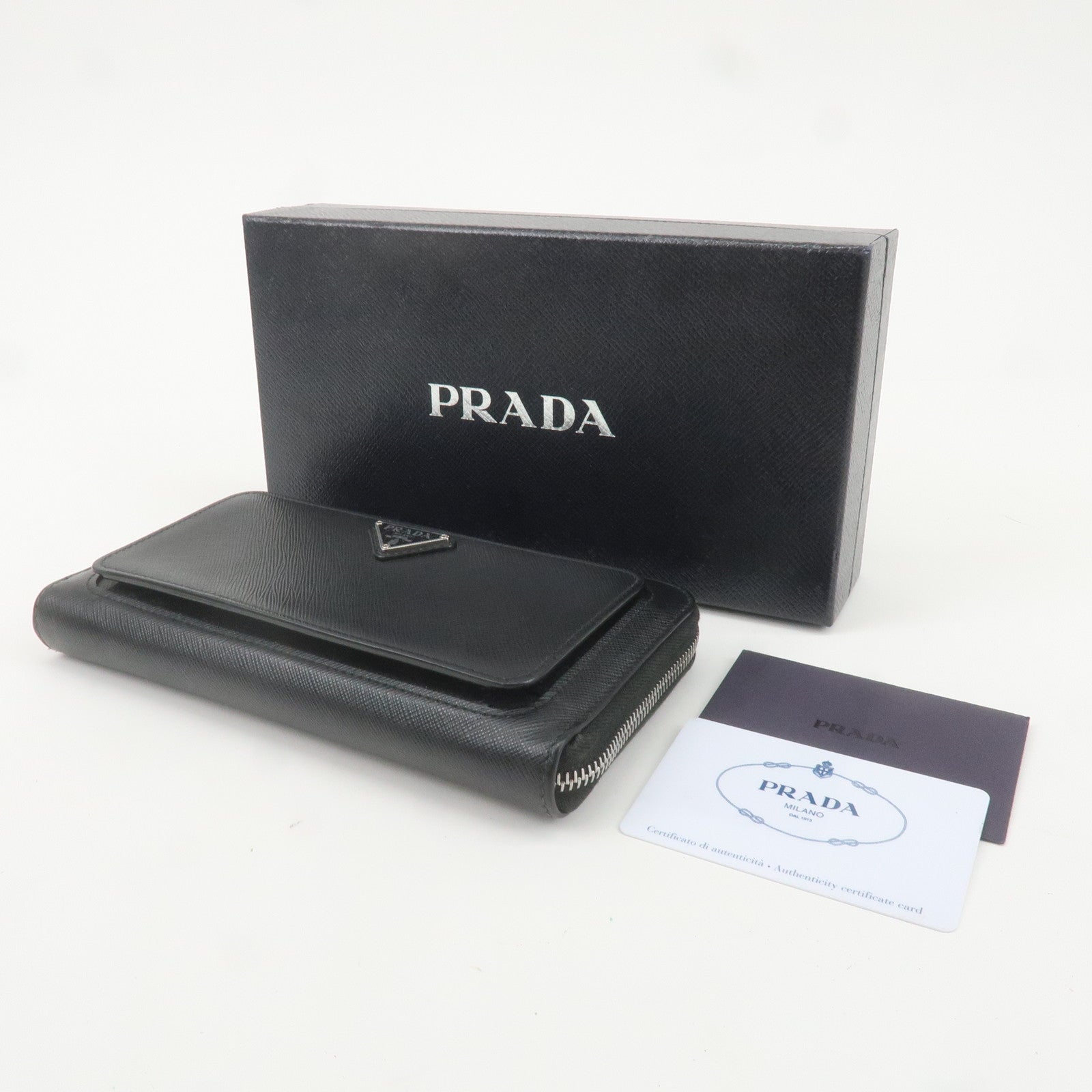 PRADA Saffiano Leather Round Zipper Long Wallet with Phone Pocket