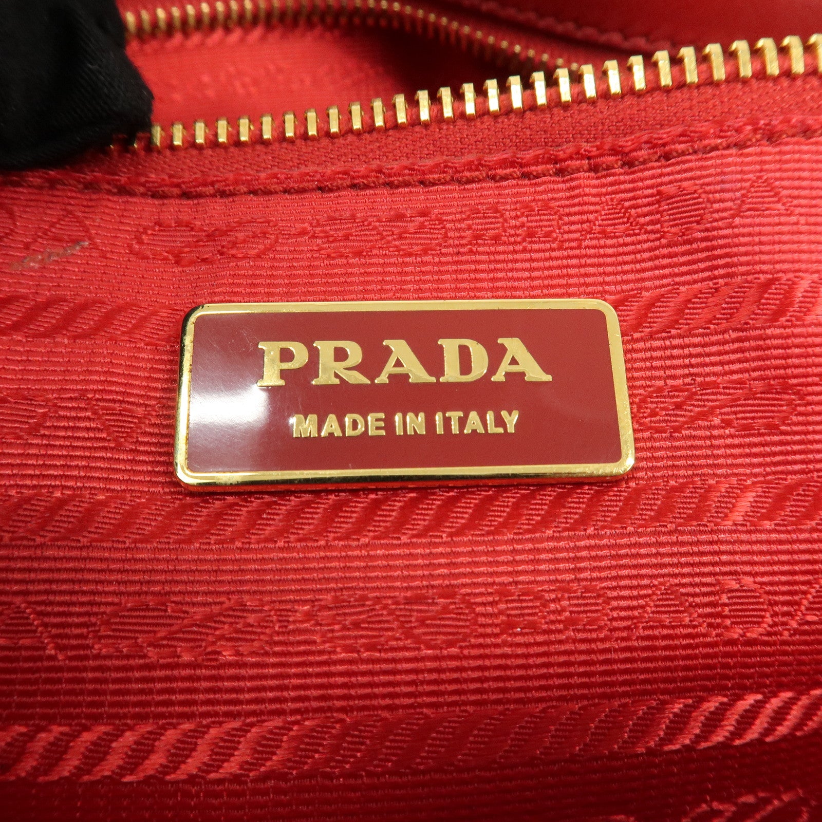 PRADA Logo Gathered Leather Shoulder Bag Hand Bag Red