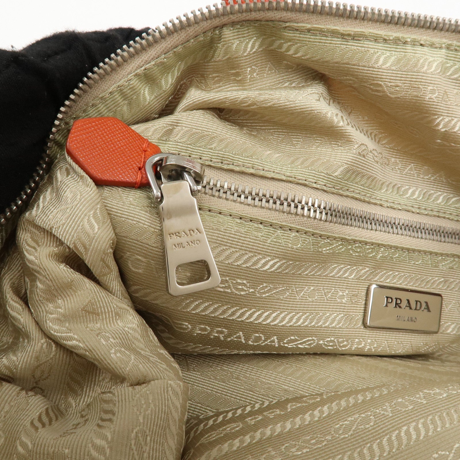 PRADA Canvas Leather 2Way Bag Shoulder Bag Orange White Used