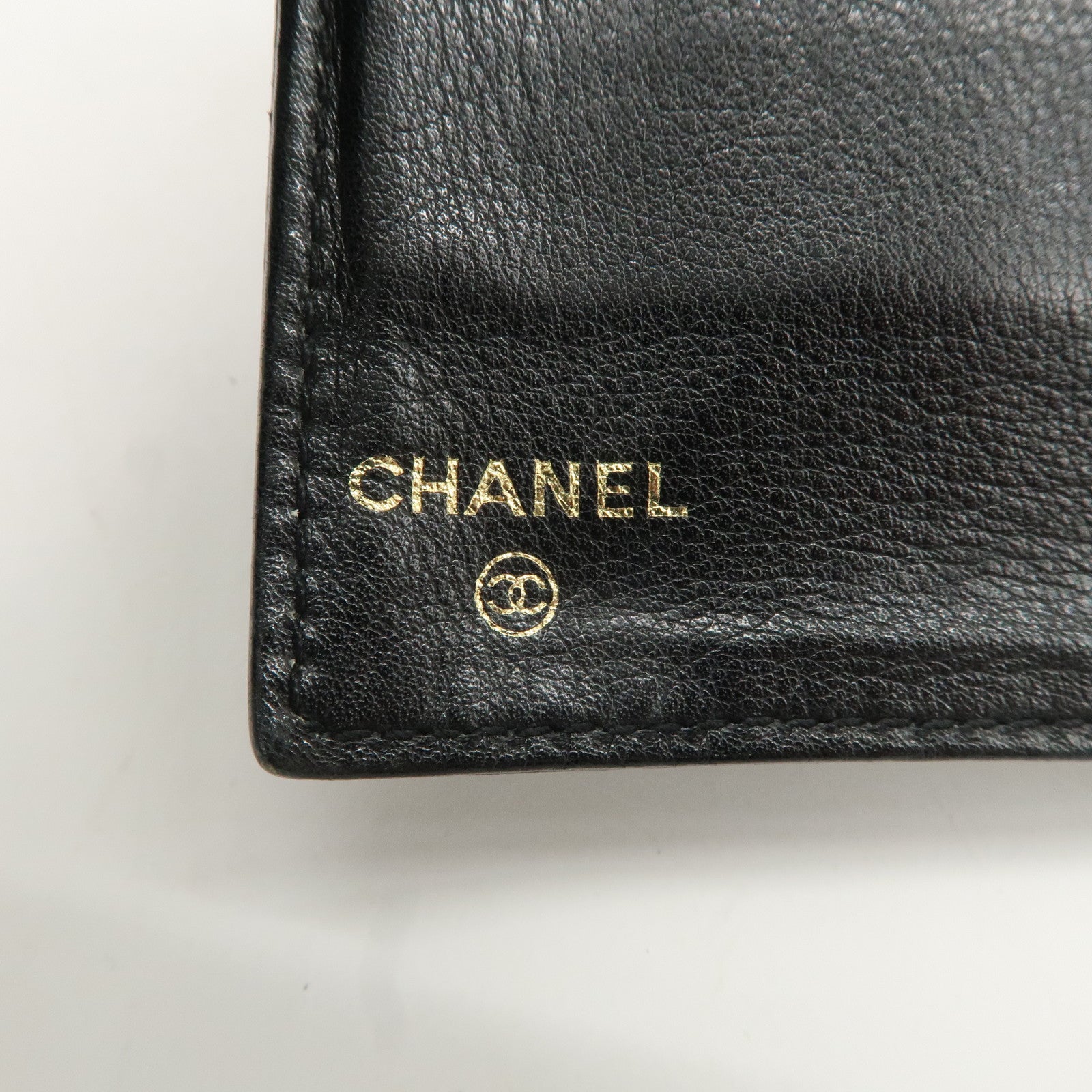 CHANEL Caviar Skin COCO Mark Bi-fold Wallet Black A01429 Used