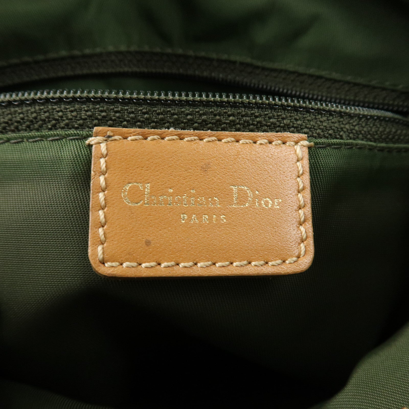 Christian Dior Trotter Canvas Leathr Mini Boston Bag Green Used