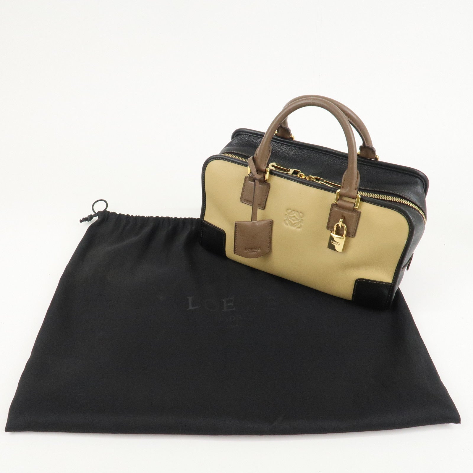 LOEWE Anagram Leather Amasona 28 Hand Bag Beige Black Brown