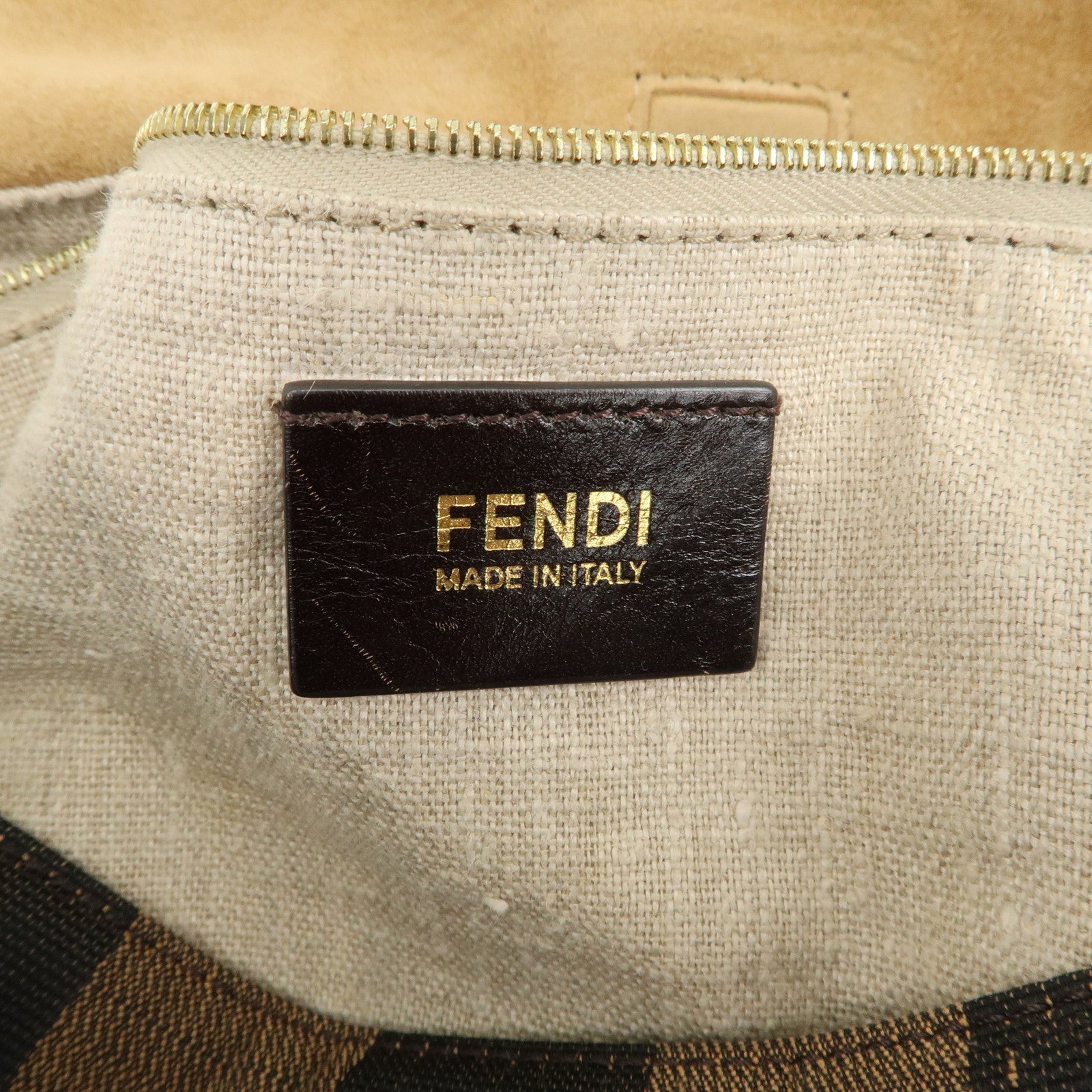 FENDI Pequin Canvas Leather Shoulder Bag Black Brown 8BR653 Used