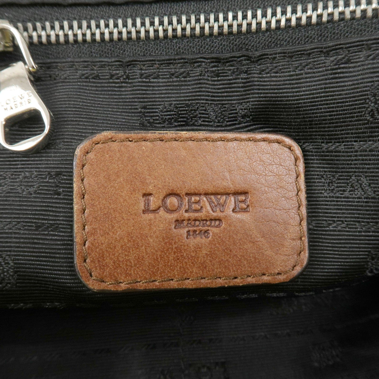 LOEWE Leather Shoulder Bag Cross Body Bag Brown Black Silver HDW