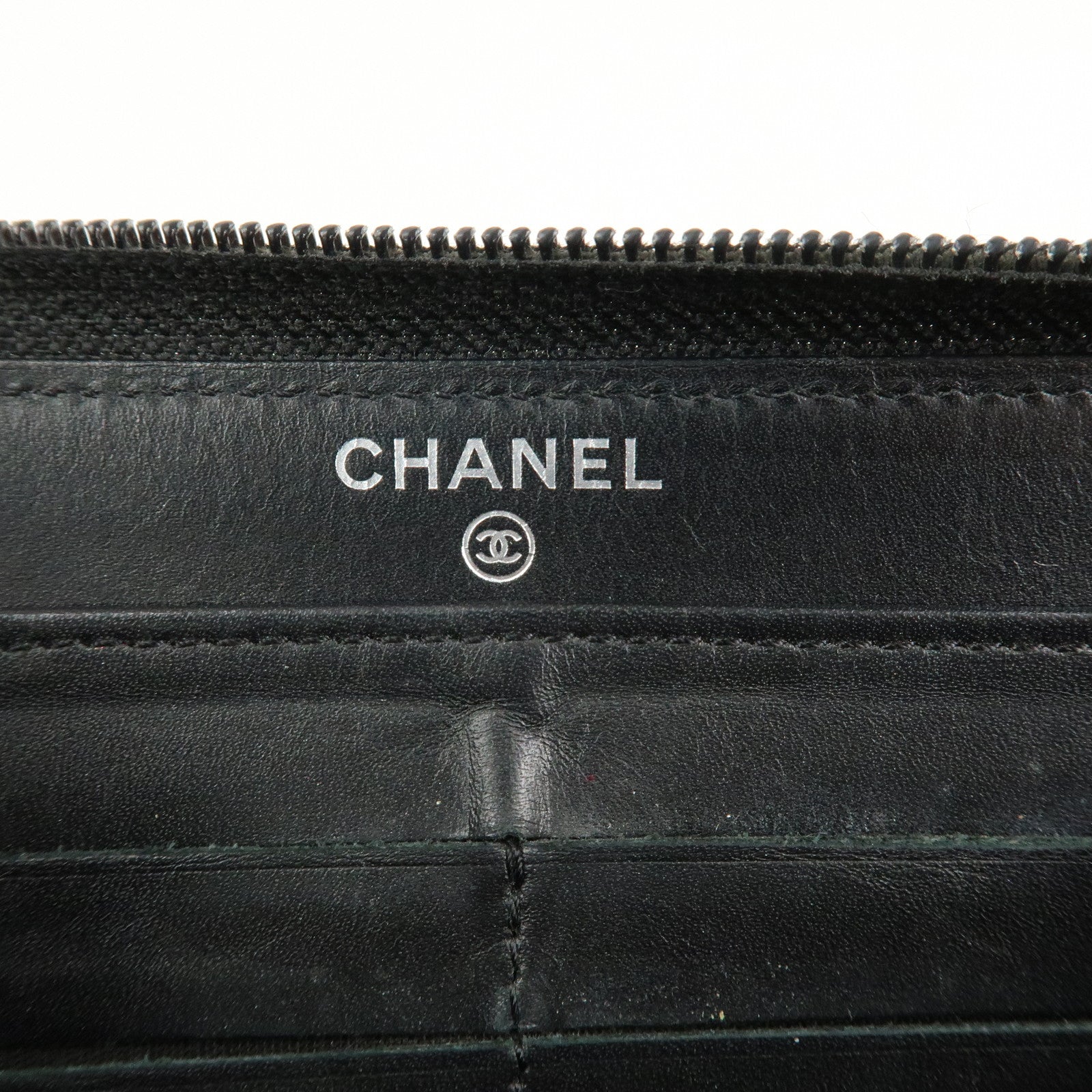 CHANEL Caviar Skin Zip Around Long Wallet Black A50071