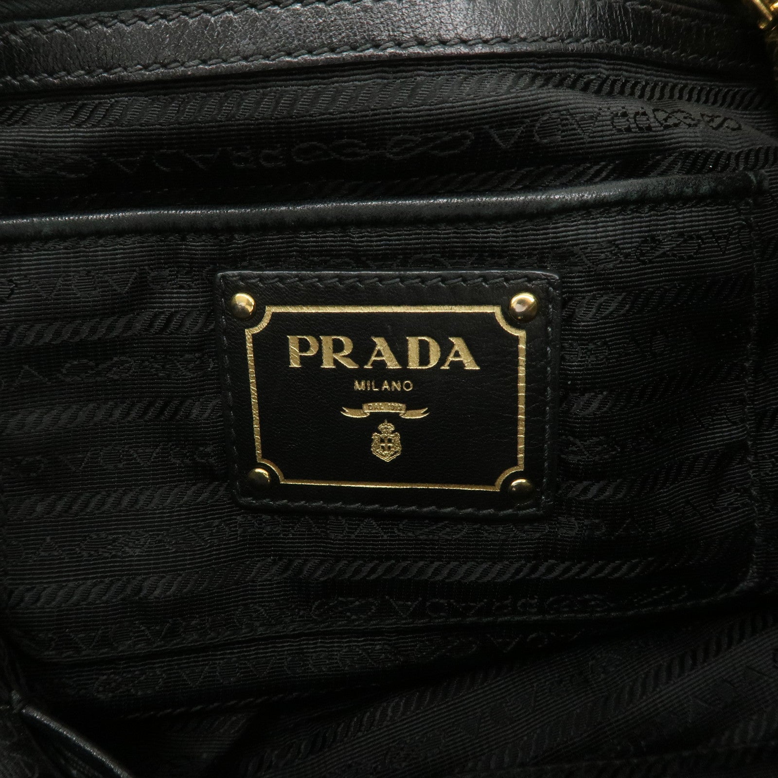 PRADA Logo Leather Gather 2Way Bag Shoulder Bag Black BN1336