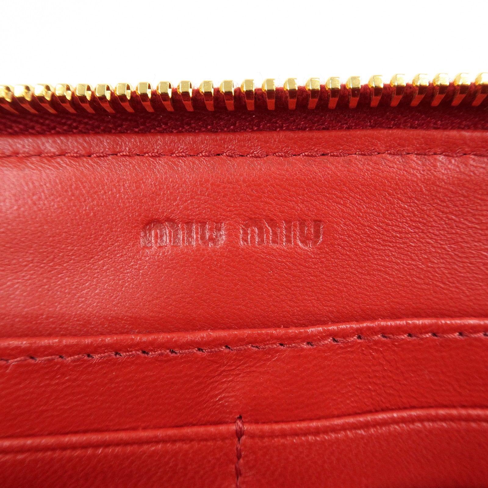 MIU MIU Leather Round Zipper Long Wallet Red Pink