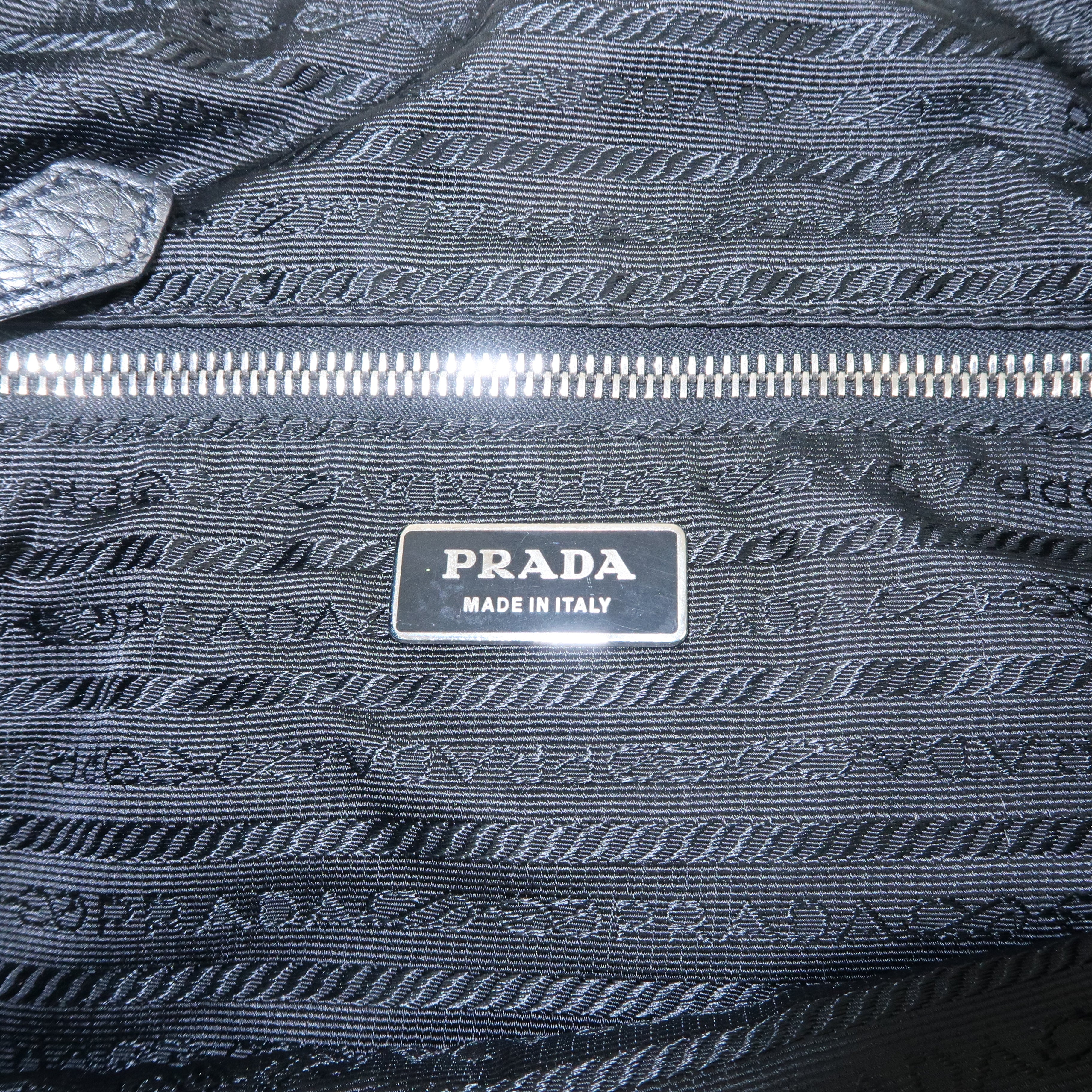 PRADA Logo Leather Shoulder Bag  Black Silver Hardware