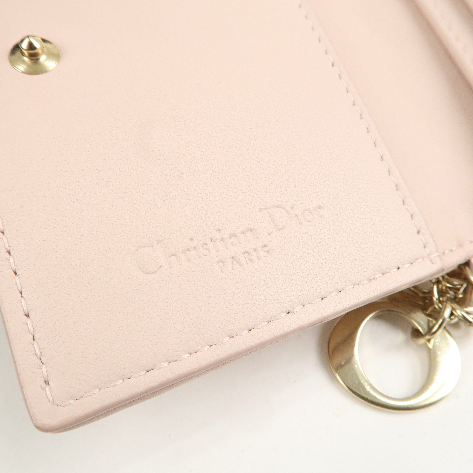 Christian Dior Cannage Lamb Leather Bi-fold Card Case Rose Poudre