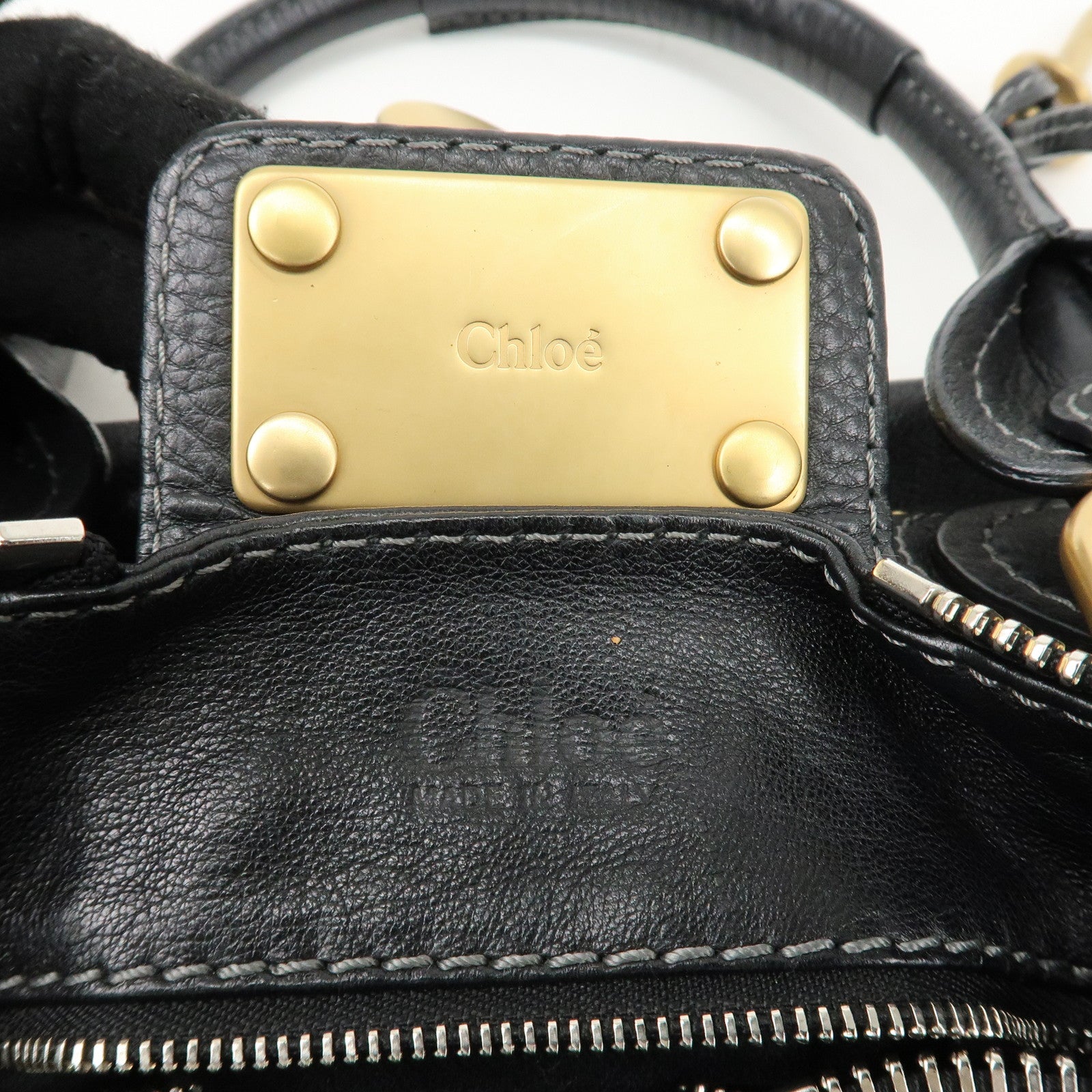 Chloe Paddington Leather Hand Bag Shoulder Bag Black Used