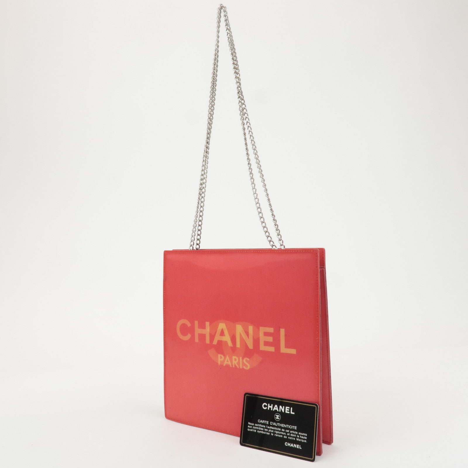 CHANEL Vinyl Hologram Coco Mark Chain Shoulder Bag Red