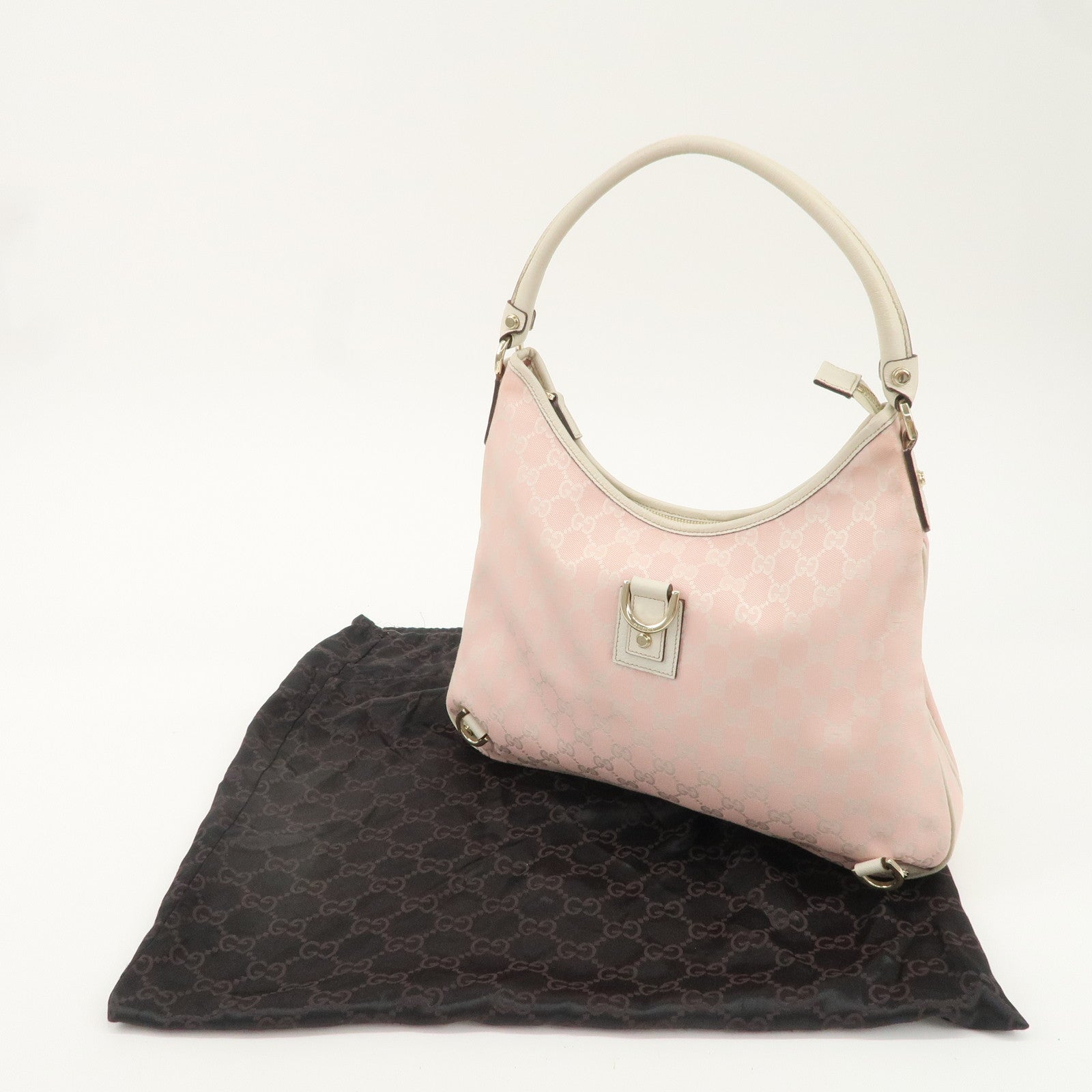 GUCCI Abbey GG Canvas Leather Shoulder Bag Pink Ivory 130737