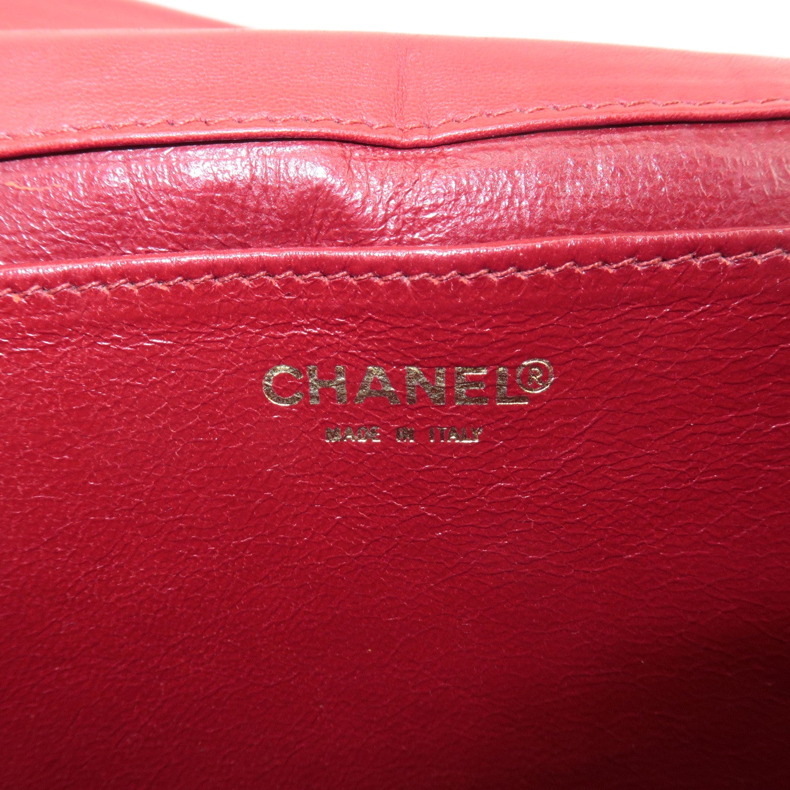 CHANEL Chocolate Bar Canvas Chain Shoulder Bag Red Gold Used