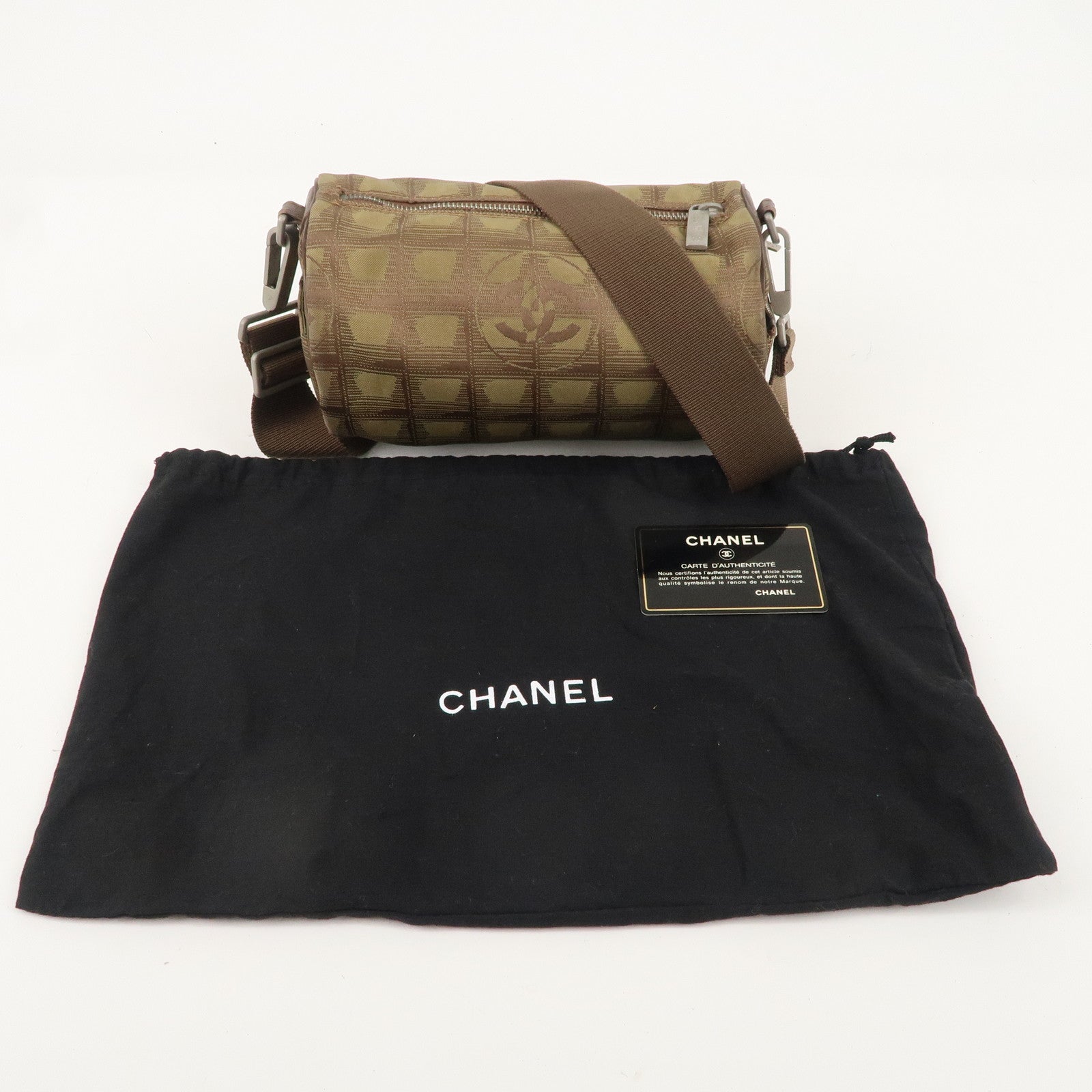 CHANEL New Travel Line Logo Jacquard Leather Shoulder Bag