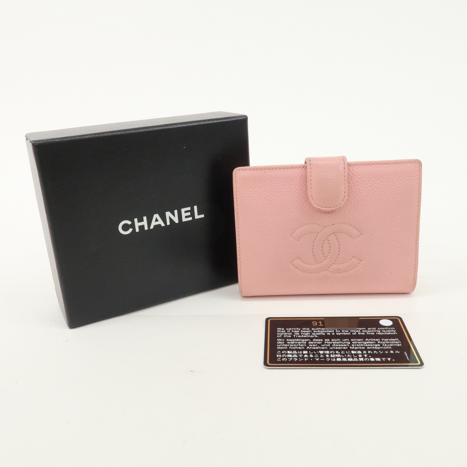 CHANEL Caviar Skin Coco Mark Bi-fold Small Wallet Pink A13497