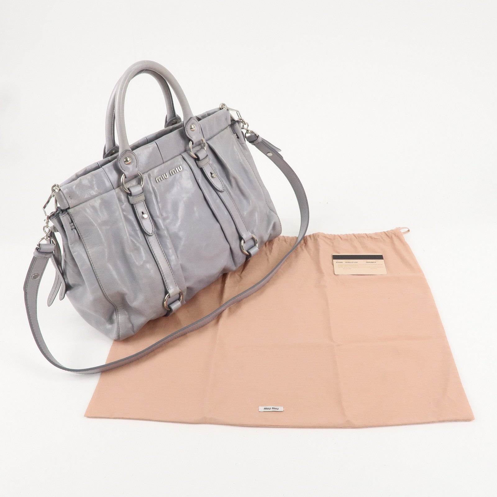 MIU MIU Leather 2Way Shoulder Bag Hand Bag Gray RT0383