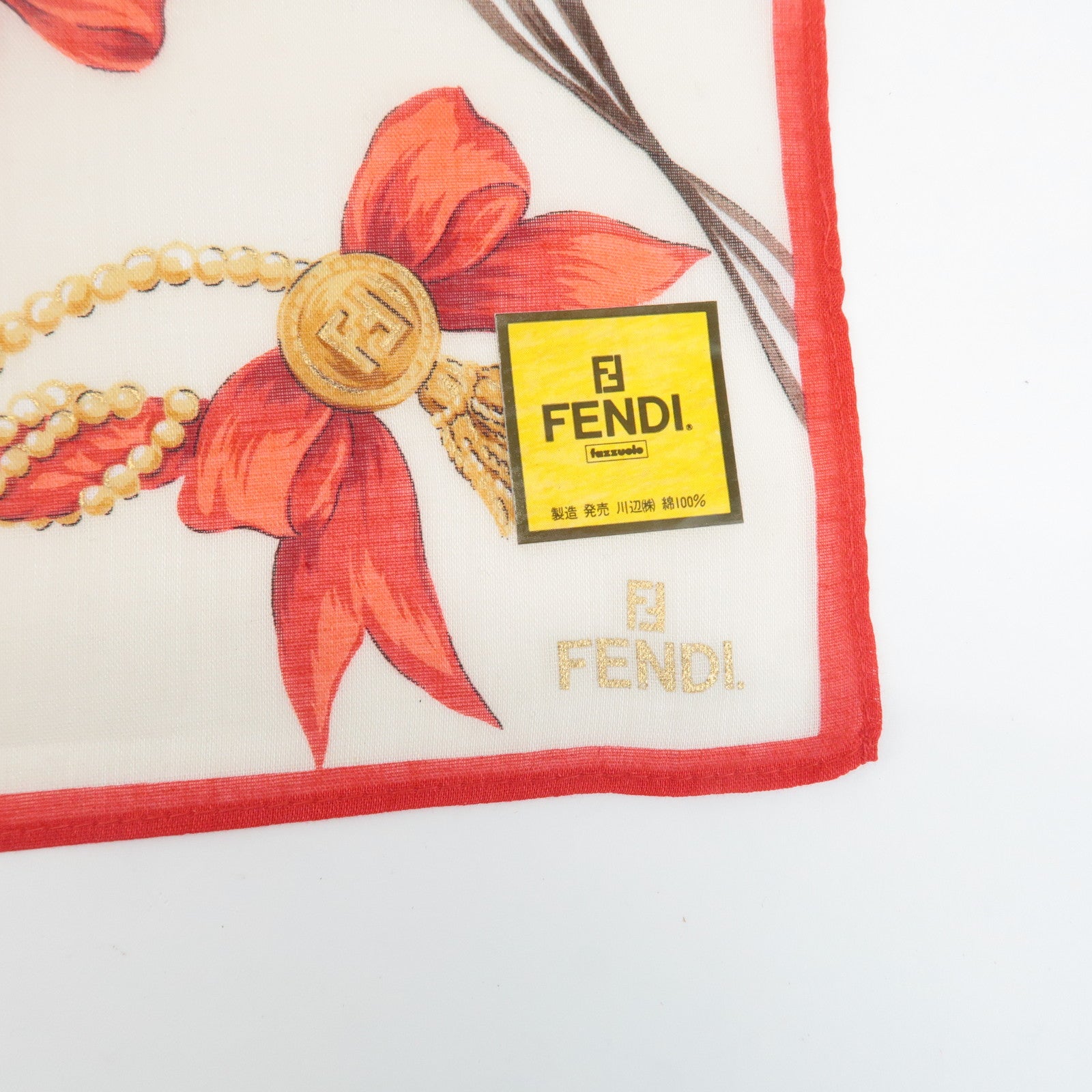 FENDI Set of 5 Cotton 100% Handkerchief Red Pink Brown Beige White Used