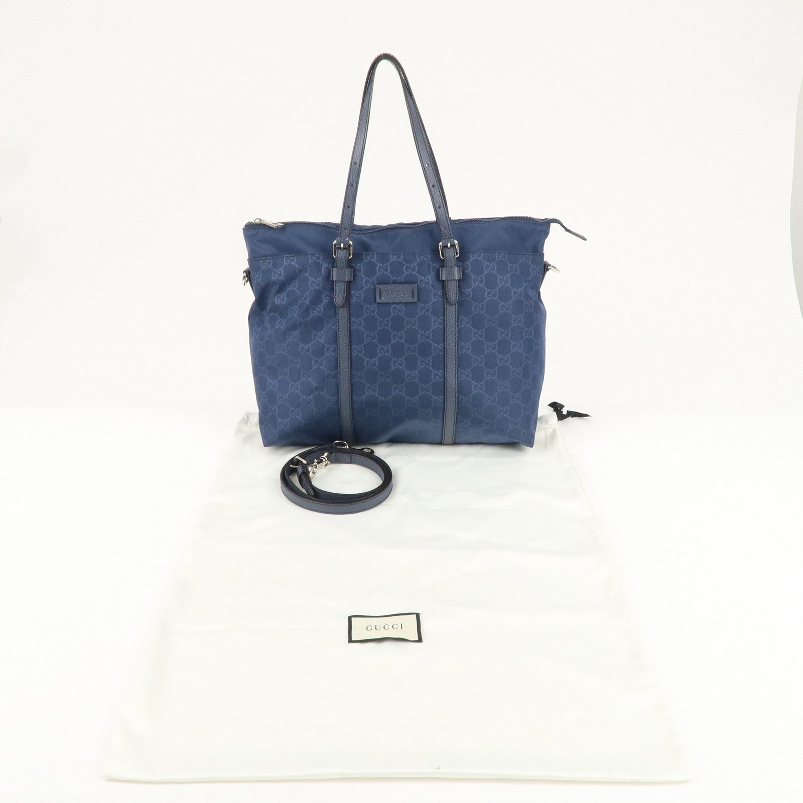 GUCCI GG Nylon Leather 2Way Bag Tote Bag 387067 Navy