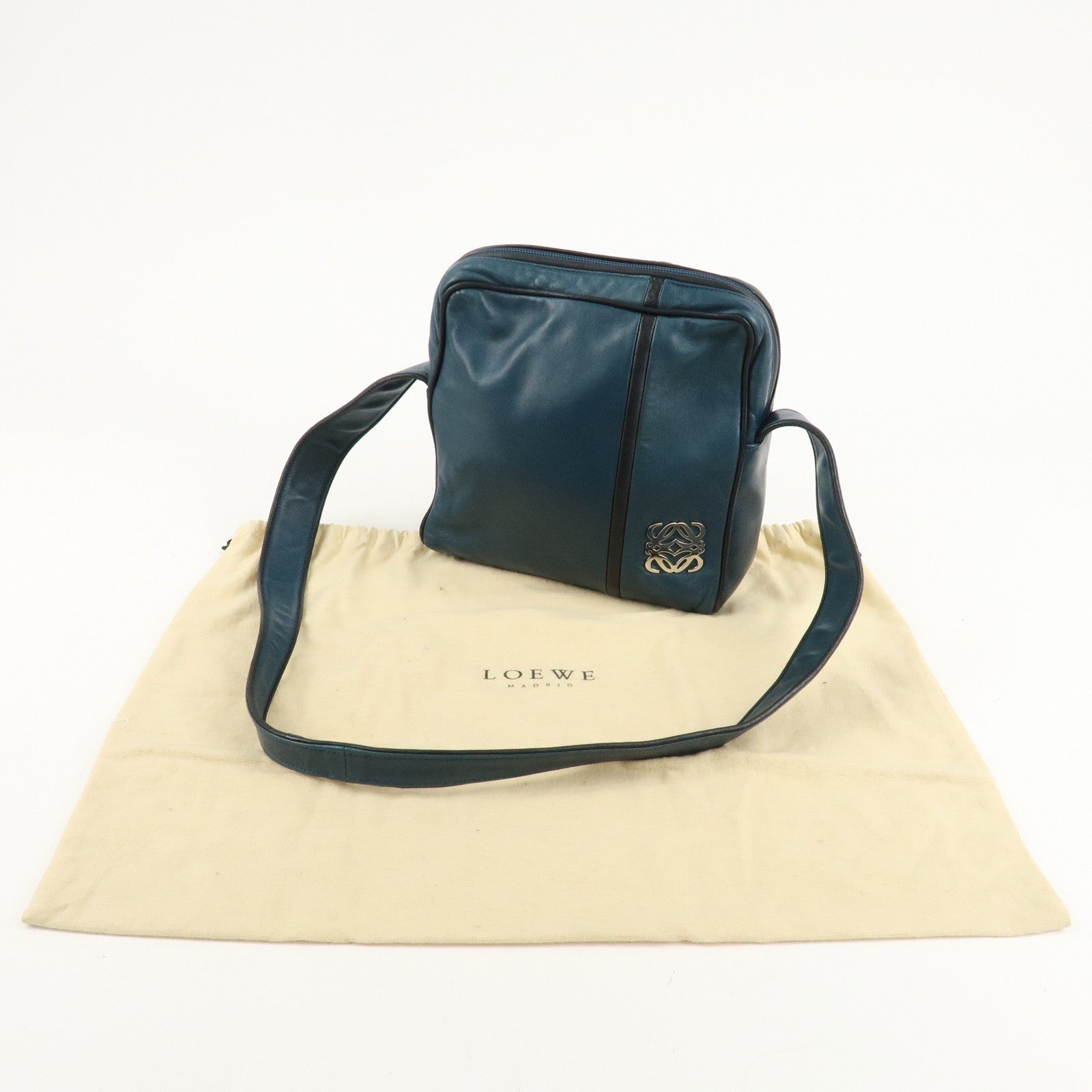 LOEWE Anagram Leather Shoulder Bag  Blue Used