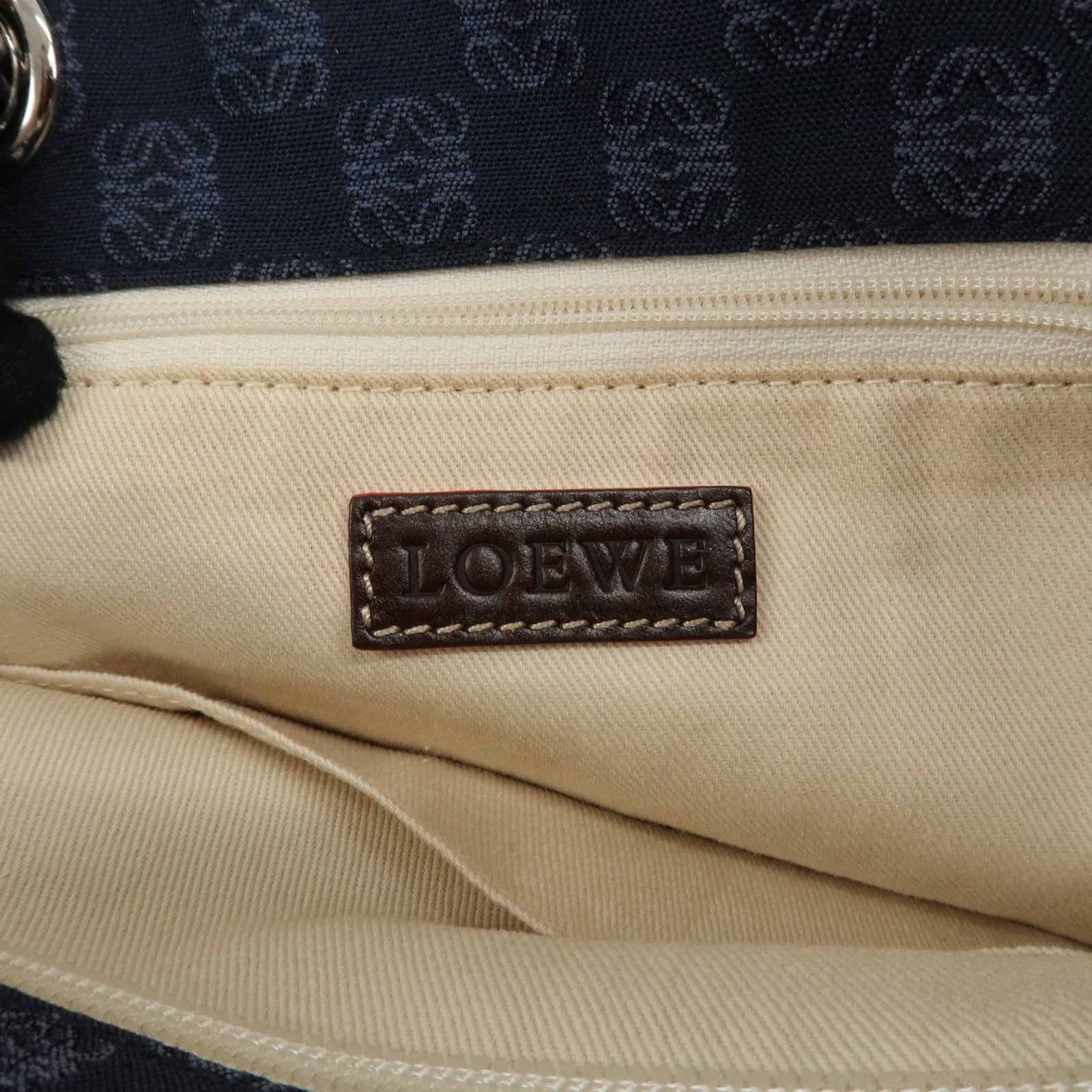 LOEWE Anagram Canvas Leather Chain Tote Bag Shoulder Bag Blue