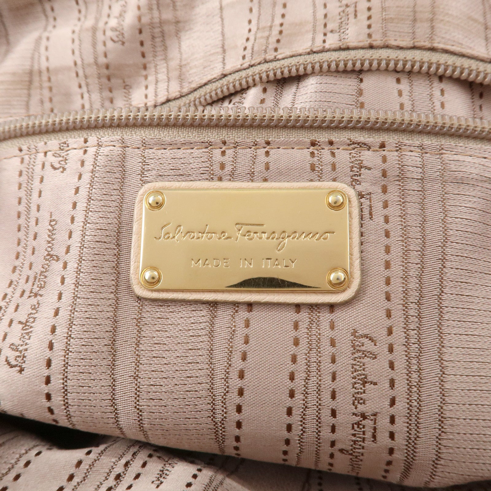 Ferragamo Gancini Chain Shoulder Bag Hand Bag Pink Beige Used