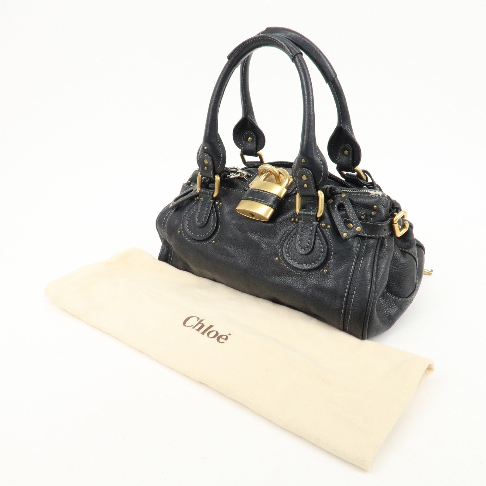 Chloe Paddington Leather Hand Bag Shoulder Bag Black Used