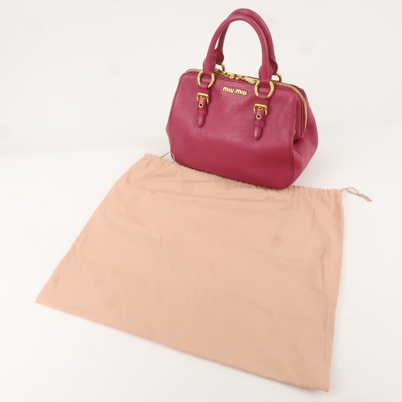 MIU MIU Leather 2WAY Boston Bag Hand Bag Shoulder Bag Pink