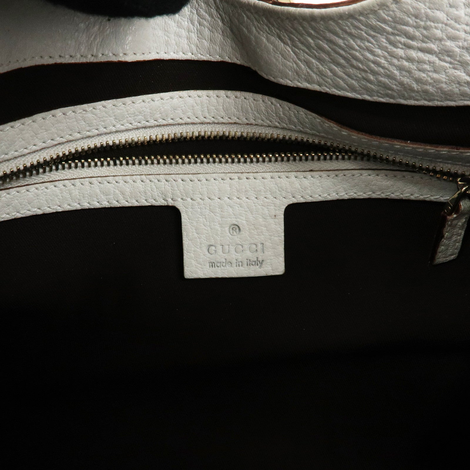 GUCCI Leather Shoulder Bag Hand Bag White Gold HDW 130995 Used