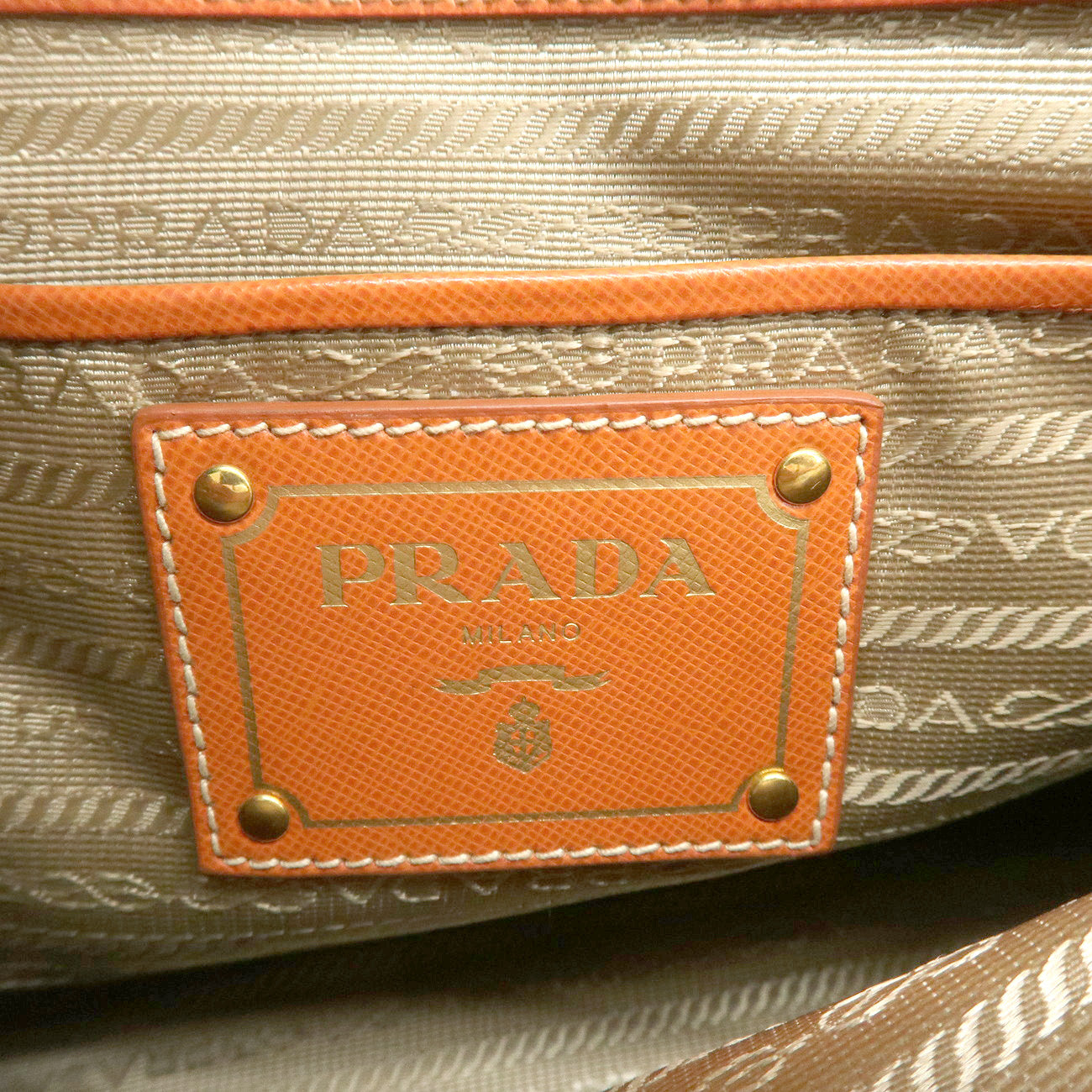 PRADA Logo Jacquard Leather 2Way Shoulder Hand Bag Orange WS7329