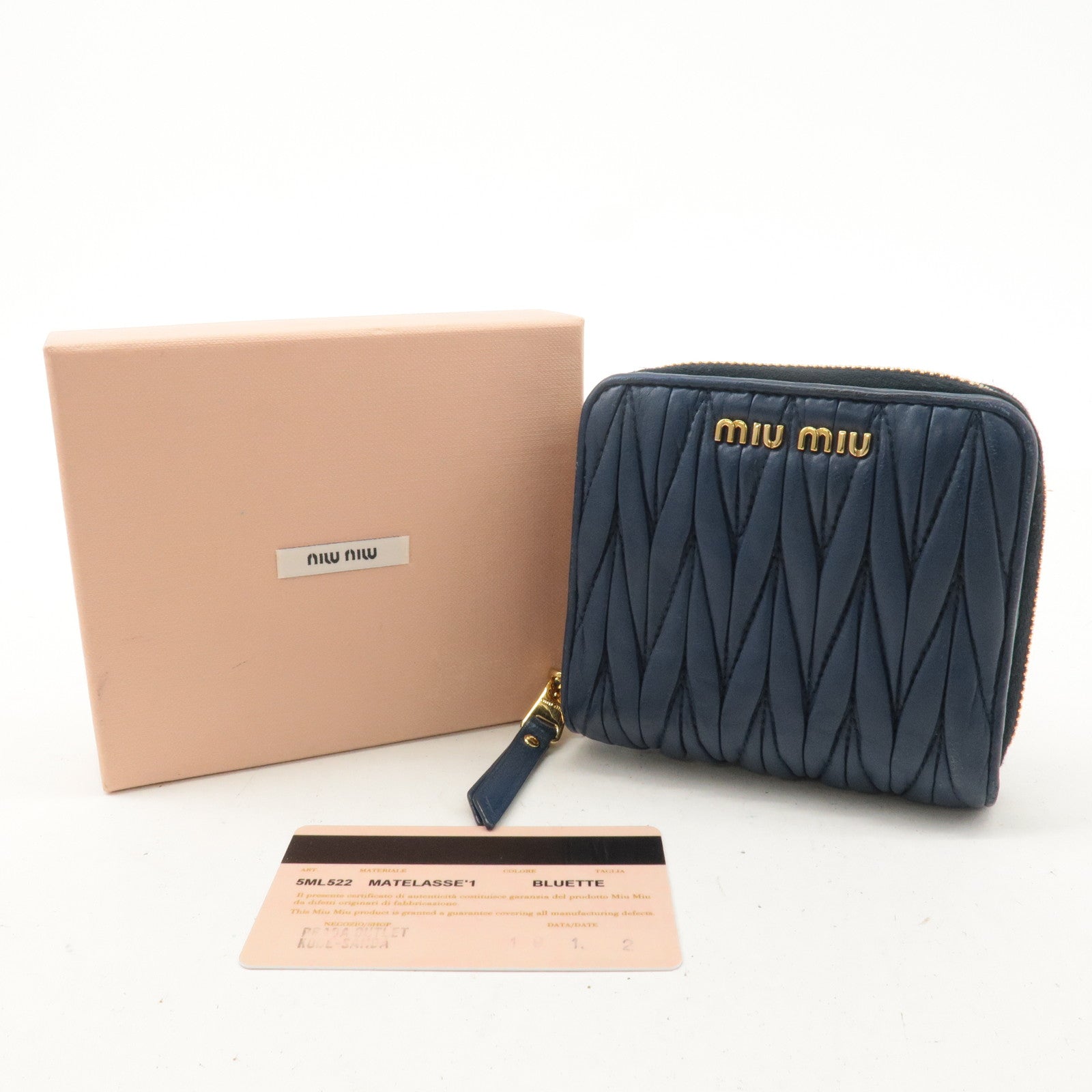 MIU MIU Matelasse Leather Bi-fold Wallet Navy 5ML522