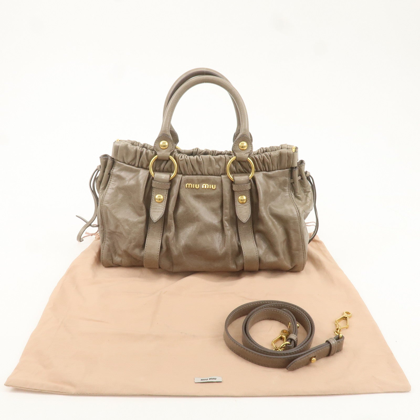 MIU MIU Leather 2Way Shoulder Bag Hand Bag Greige RT0383