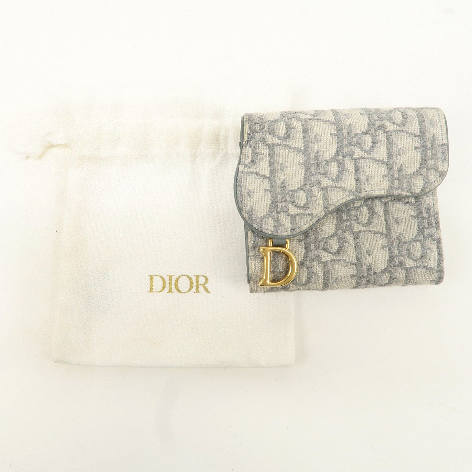 Christian Dior Trotter Jacquard Leather Saddle Lotus Wallet Gray Used