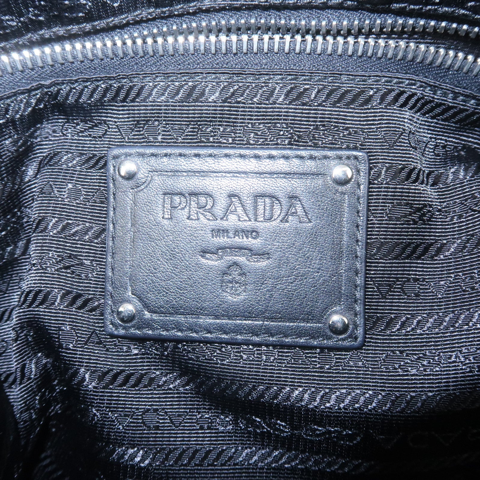 PRADA Logo Leather Shoulder Bag Nero Black Silver HDW