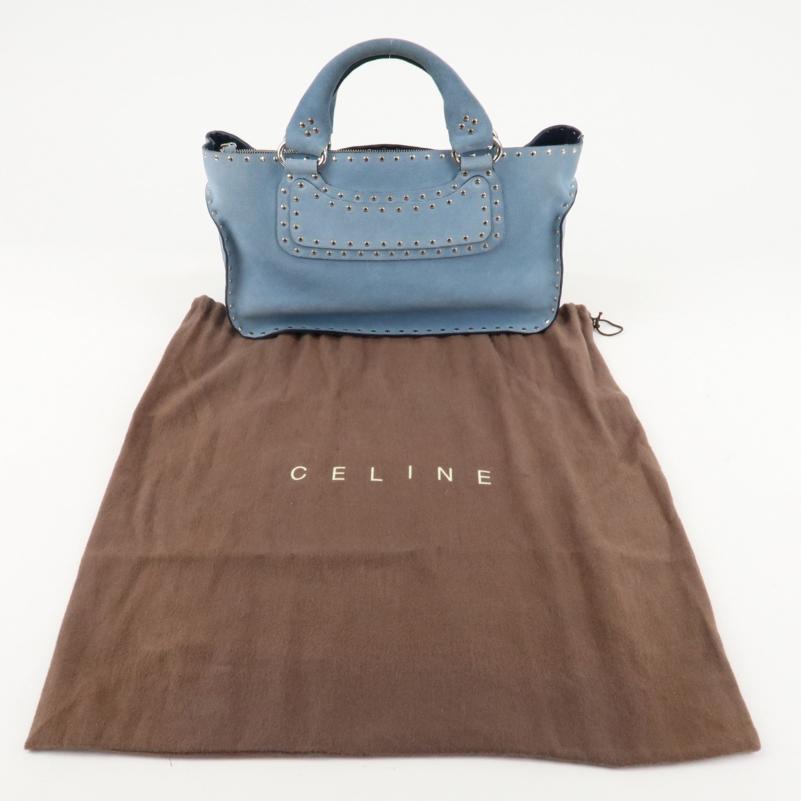 CELINE Suede Hand Bag Tote Bag Blue CE00/23 Used