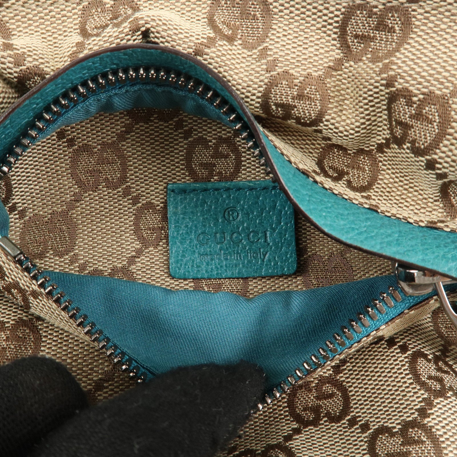 GUCCI GG Canvas Leather Waist Bag Crossbody Bag Turquoise 28566