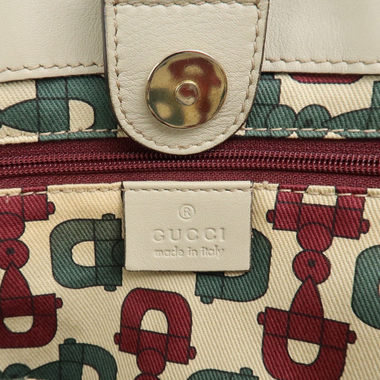 GUCCI Abbey GG Canvas Leather Shoulder Bag Ivory 211983 Used